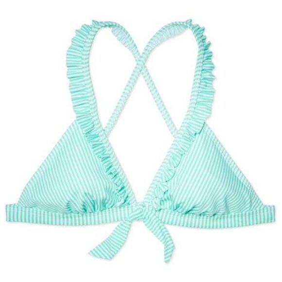 NEW Xhilaration Mint and White Striped Two Piece Bikini Set Ruffles Front Tie S - Picture 6 of 16